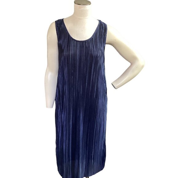 NWT H&M Crinkle Tank/Shift Dress NWT Women's Sz M Blue 25P - Picture 1 of 9